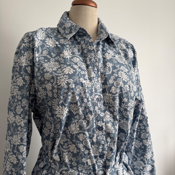 Chaps - Blue and White Floral Button Down Midi Dress - Picture 7 of 12